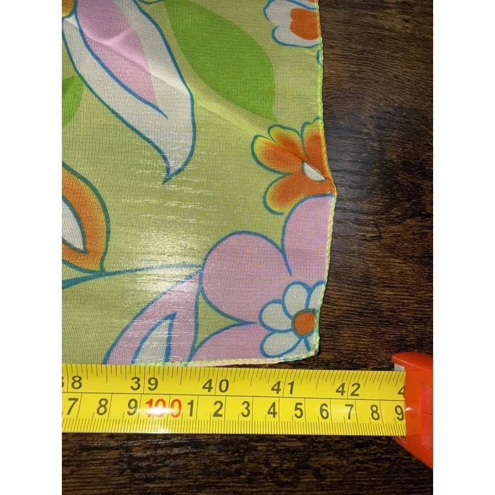VTG Bijoux Terner Floral‎ Pareo Sarong Beach Cover Up Scarf Sheer Green Summer